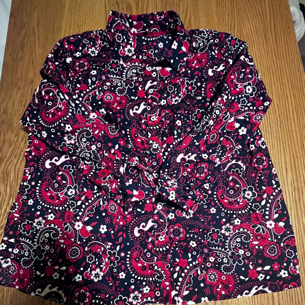 Talbots India Ink Classic Cotton Button Up Dress Shirt Size 2X Long Sleeve